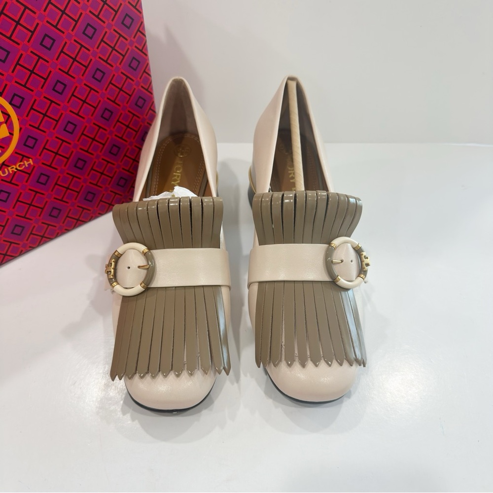 Tory Burch Womens Multi-Logo Kiltie Heeled Loafers Shoes - Picture 3 of 15